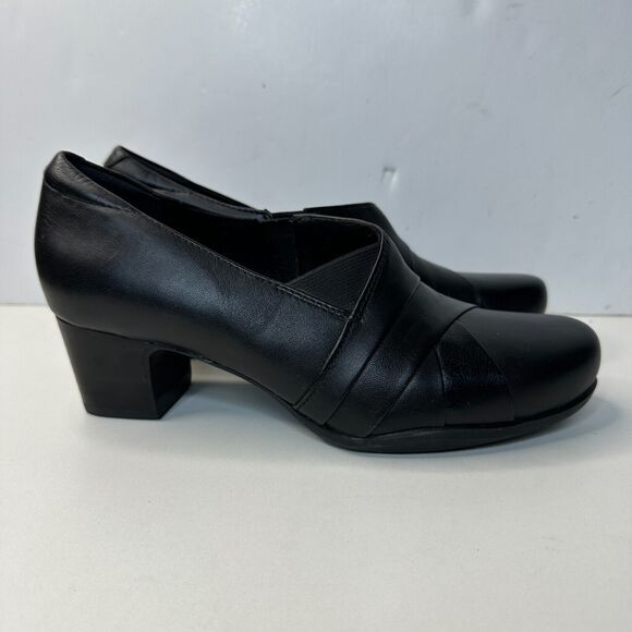 Clarks Rosalyn Adele Leather Slip-on Comfort Dress Shoes Black Women's 7 Block - Picture 1 of 10